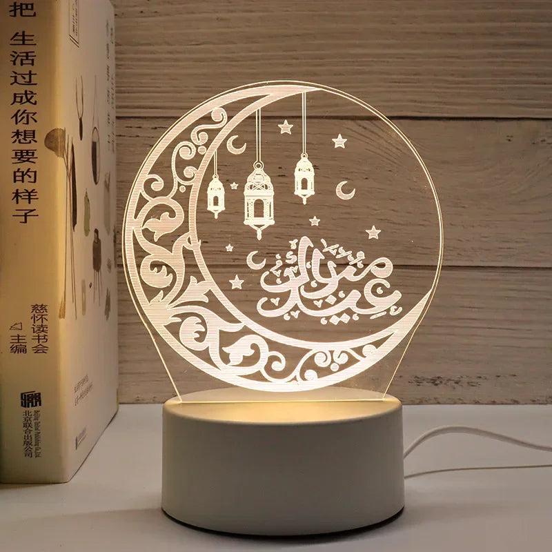 3D Moon Castle Acrylic LED Night Light Eid Mubarak Festival Ornaments Islamic Muslim Party Supplies 2025 Ramadan Home Decoration Aimak Store