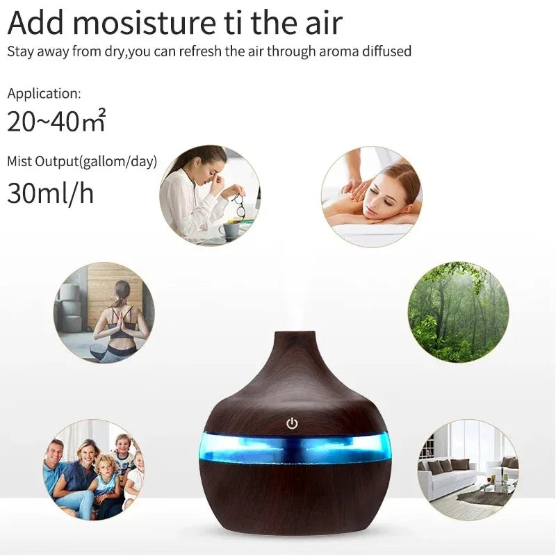 5V Vase Home Colorful Humidifier Wood Aromatherapy Machine USB Color Night Light Silent Humidifier Nebulizer Mist Maker Gift Aimak Store