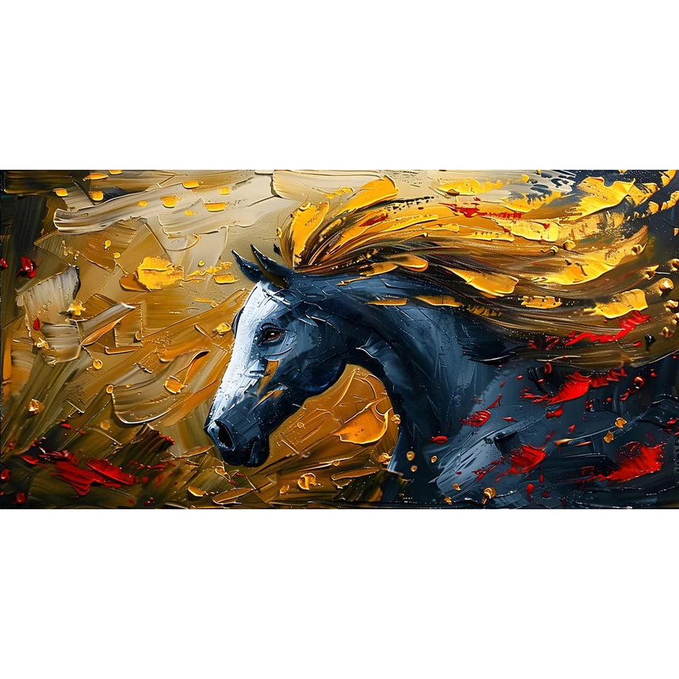 Abstract Black Gold Horse Print Canvas Painting, Modern Textured Running Horse Poster Wall Art, For Living Room Decor, No Frame Aimak Store