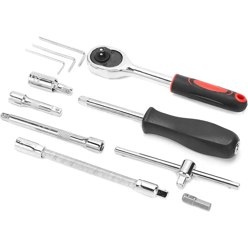 46pc Drive Socket Set 1/4 inch Ratchet Wrench Set with Sockets Metric Hex Bit Socket Set Mechanic Tool Kits for Auto Repair Hous Aimak Store