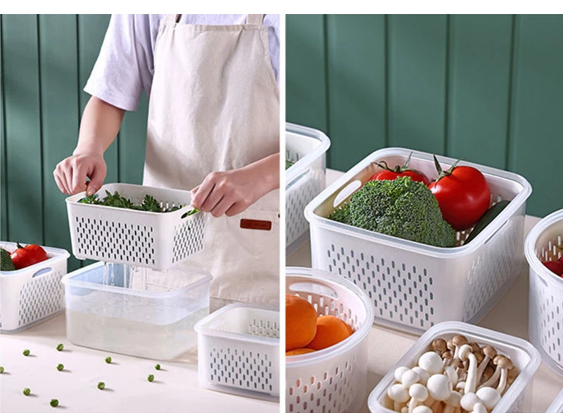 Multipurpose Refrigerator Storage Container with Drain Basket Crisper and Storage Box for Fruits Vegetables Aimak Store
