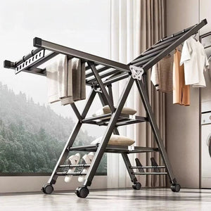 Balcony Clothes Drying Rack Floor-Standing Foldable Household Movable Clothes Drying Rack Dormitory Quilt Drying Rack 3 Floors Aimak Store