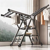 Balcony Clothes Drying Rack Floor-Standing Foldable Household Movable Clothes Drying Rack Dormitory Quilt Drying Rack 3 Floors Aimak Store