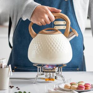 New Beige Hammer Pattern Whistle Kettle, Tea Coffee Kettle, European and American Kitchen Utensils, Flat-bottomed Whistle Pot 3L Aimak Store