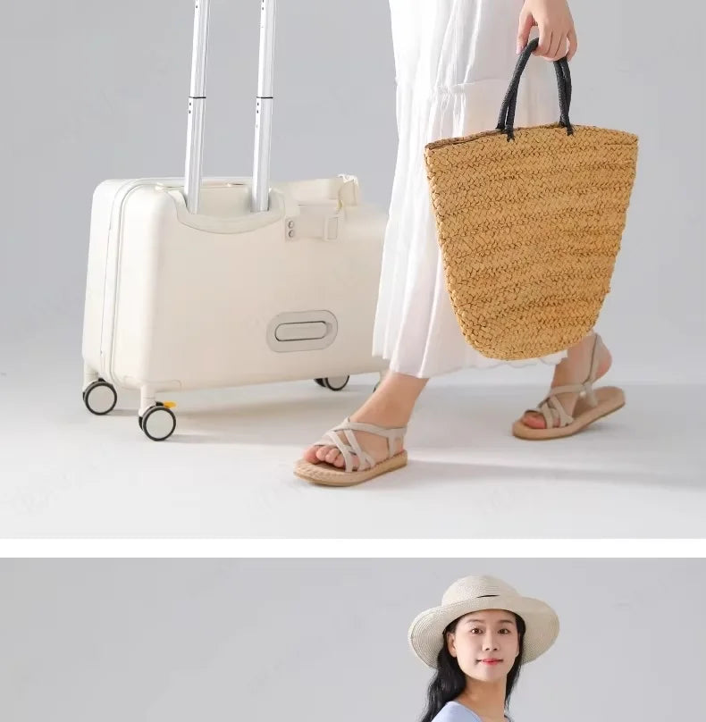 Travel suitcases can sit and ride children's luggage new lazy walking children trolley case boys girls wooden horse suitcase Aimak Store