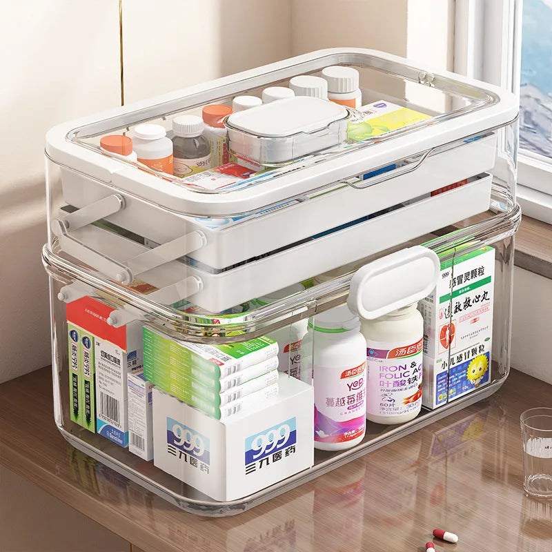 Household Medicine Box Large-capacity Medicine Multi-layer Sorting Storage Box Portable Storage Box for Groceries Aimak Store