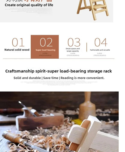 Multi-functional Bamboo Wood Folding Ladder Chair Kitchen Hat Rack 2 Step Ladder Province Space Stair Chair Plant Rack Furniture