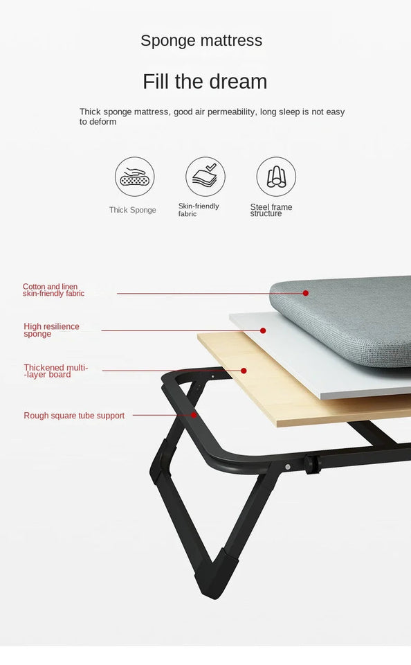 Upholstered Folding Bed Office Lunch Break Sheet People Home Nap Bed Dormitory Simple Bed Reinforcement Escort Hard Board Bed Aimak Store