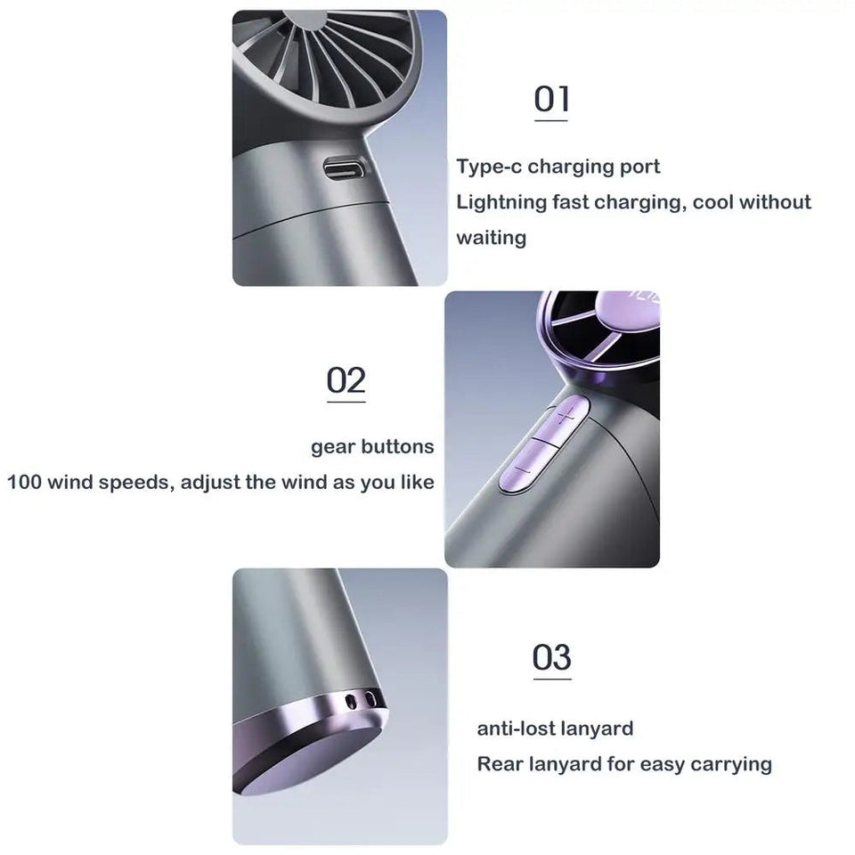 Handheld Fan Rechargeable Silent Small Handheld Fan Portable Personal Fan Quick Charging Personal Cooling Fan Small Personal Fan Aimak Store