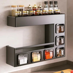 Kitchen seasoning rack wall hanging non-punching multi-functional storage seasoning jar household a complete set of combinations Aimak Store