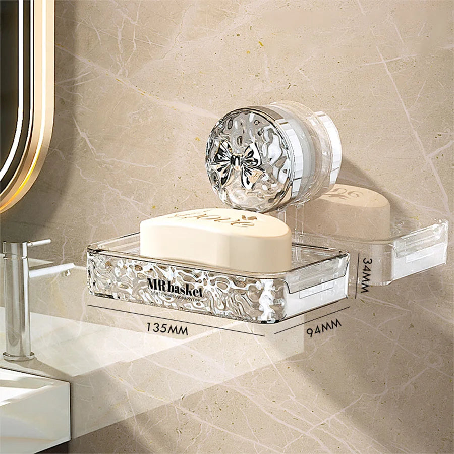 1 suction cup soap box, non perforated wall mounted bathroom shelf, double-layer drainage soap box