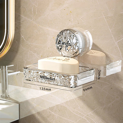 1 suction cup soap box, non perforated wall mounted bathroom shelf, double-layer drainage soap box