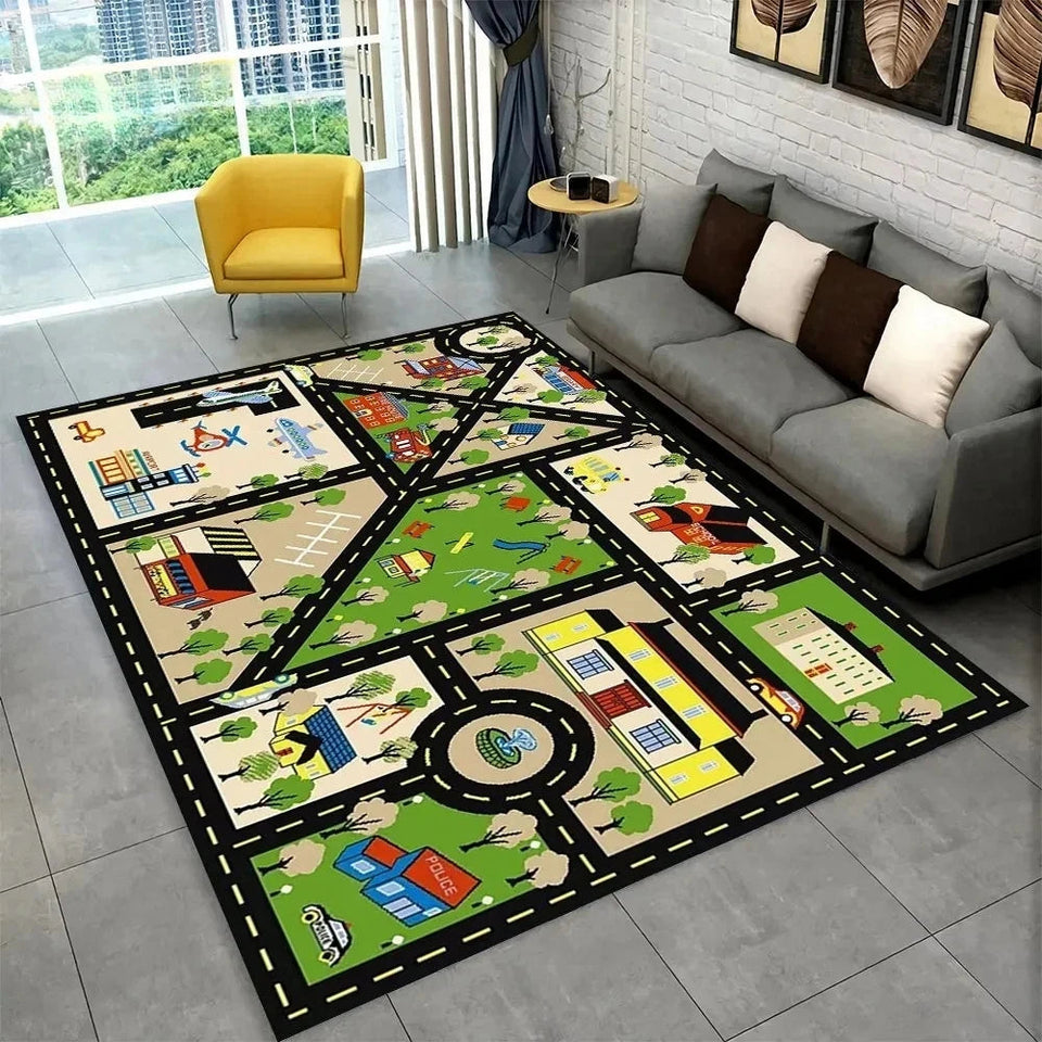 Child Playmat Highway City Traffic Playroom Area Rug Large Carpet Rug for Living Room Bedroom Decor Kids Play Non-slip Floor Mat Aimak Store