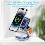 3 In 1 Foldable Magnetic Wireless Charger Stand For iPhone 16 15 14 Samsung IWatch AirPods 3/2 Station Dock Fast Charging Holder Aimak Store
