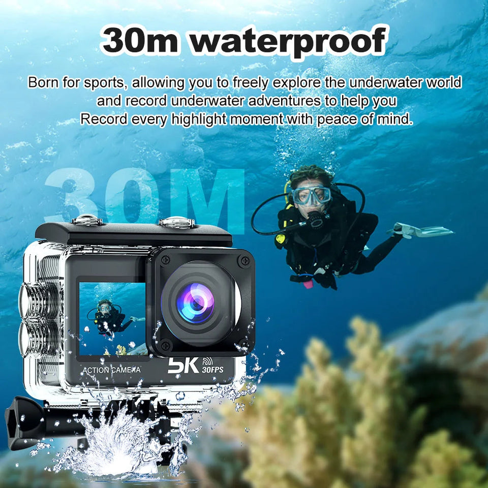 5K Action Camera 4K60FPS 2.0 Inch Touch Screen Wi-Fi 170° Wide Angle 30M Waterproof Helmet Video Recording Sports Cameras Aimak Store