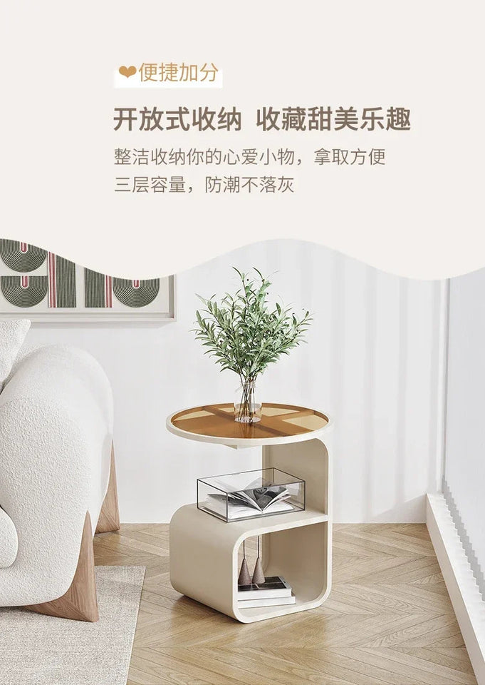 Home Living Room Iron Art Sofa Table Modern Round Feeding Table Bedroom Bedside Cabinet Elegant Nightstand Stylish End Table Aimak Store