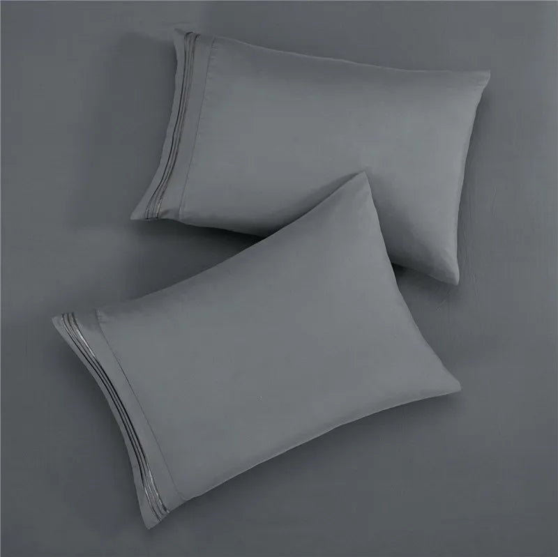 Embroidery Brushed 3/4 Pieces Bed Set Flat Sheet Fitted Sheet Pillowcase Bedding Set for Twin Full Queen King Pillow Sham Soft Aimak Store