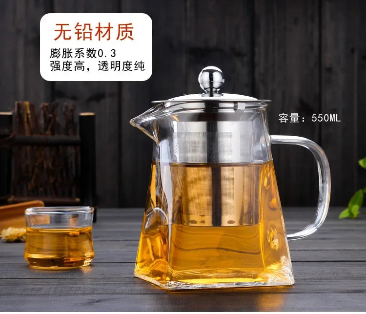 Heat Resistant Glass Teapot With Stainless Steel Coffee Infuser Heated Container Tea Pot Good Clear Kettle Square Filter Baskets Aimak Store
