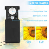 30X 60X Pocket Jewelry Magnifier Slide Out Illuminated Magnifying Glass with LED UV Light Handheld Loupe Lens For Diamond Coins Aimak Store