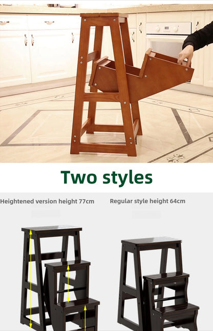Innovative Multifunctional Household Ladder: Solid Wood Folding Storage, Dual-Use Ladder Chair, Climbing Stool for Home