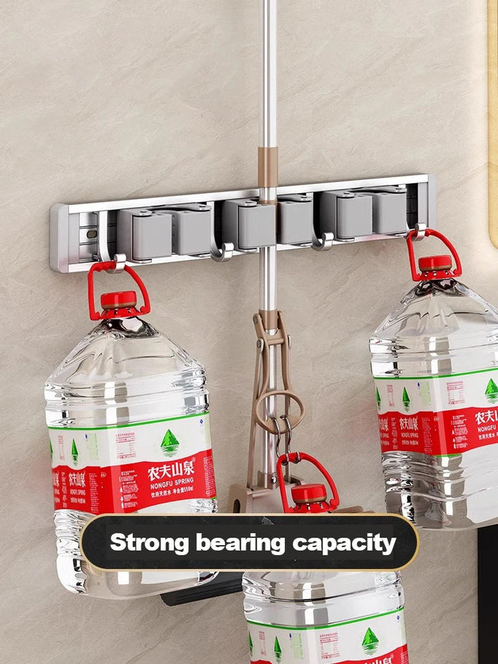 Mop and Broom Organizer Mop Holder Rack Mop Holder Wall Mounted Strong Broom Mop Holder Shelf with Hooks Organizers Hang Broom Aimak Store