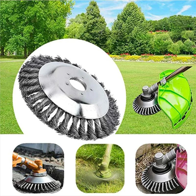 Steel Wire Wheel Garden Weed Brush Lawn Mower Grass Eater Trimmer Brush Cutter Tools Garden Grass Trimmer Head Weed Brush Aimak Store