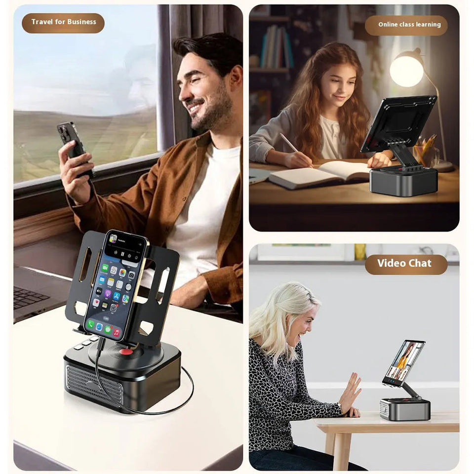 360° Rotation Foldable Desk Tablet Stand Holder Table Smartphone Mount with Wireless Bluetooth Speaker Stereo USB Sound Box Aimak Store