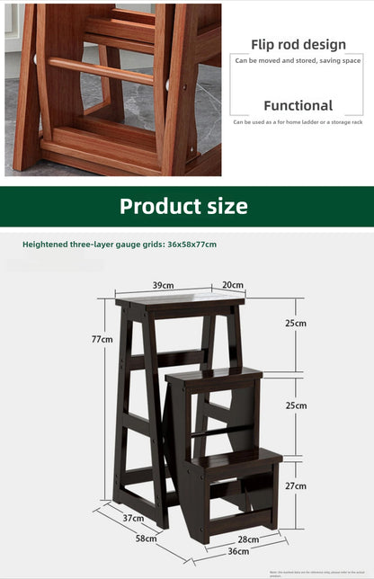 Innovative Multifunctional Household Ladder: Solid Wood Folding Storage, Dual-Use Ladder Chair, Climbing Stool for Home