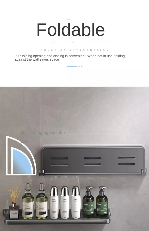 1PC Bathroom Storage Rack Foldable Bathroom Vanity Organiser No Hole Hanging Organiser Vanity Organiser Bathroom Organiser Shelf Aimak Store