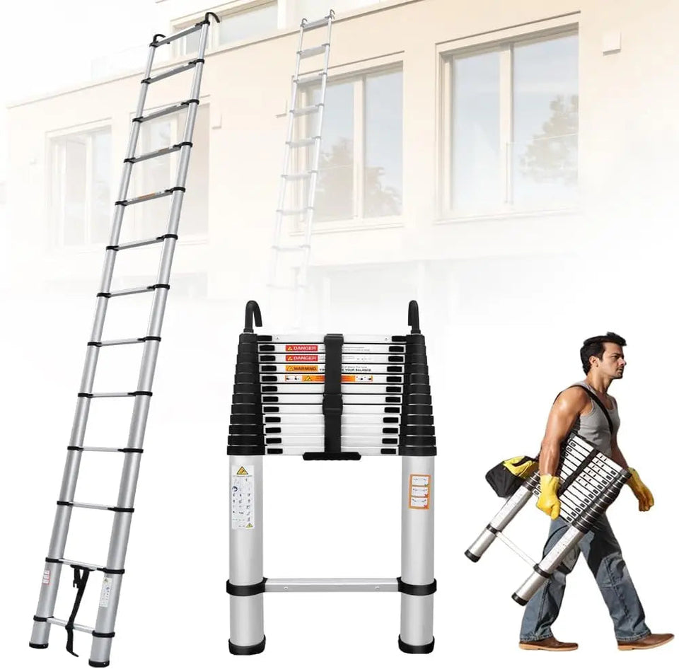 DayPlus 3.2-6.2M Telescopic Ladder with Roof Hook Kit Aluminium Portable Multi-Purpose Folding Portable Heavy Duty Extendable Aimak Store