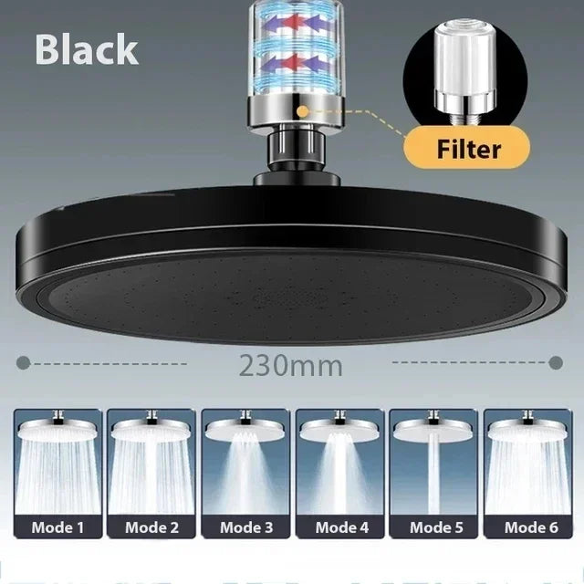 New 6 Modes Large Flow Supercharge Rainfall Shower Head 230mm Round High Pressure Top Spray Rain Showerhead Bathroom Accessories Aimak Store