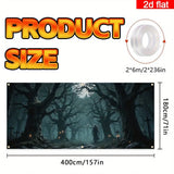 2D banner 1 piece, Halloween Garage Door - Scary forest, Cape figure, Twisted tree, garage door cover Halloween decoration Aimak Store