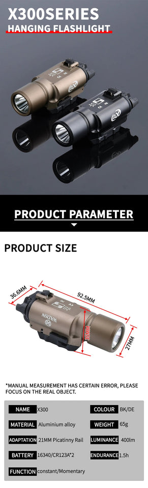 Tactical Airsoft Surefir X300U X300 Ultra 600lm LED Flashlight Rifle Weapon Pistol Scout Hunting Gun Outdoor Light Fit 20MM Rail Aimak Store