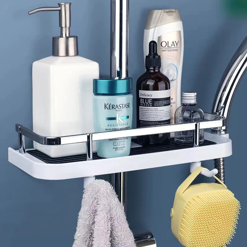 Bathroom Shower Storage Rack Organizer No Drilling Lifting Rod Shower Head Holder Shower Gel Shampoo Tray Holder Pole Shelves Aimak Store