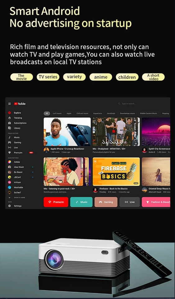 Salange P35 Android 10 Projector WIFI Portable MINI Video Beamer Smart TV 1280*720dpi for Game Movie Home Cinema 1080P 4K Video Aimak Store