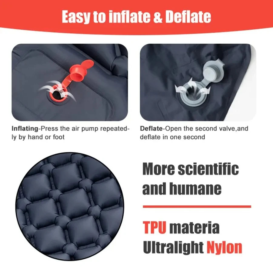 Outdoor Camping Inflatable Mattress Sleeping Pad With Pillows Ultralight Air Mat Built In Inflator Pump Hiking Aimak Store