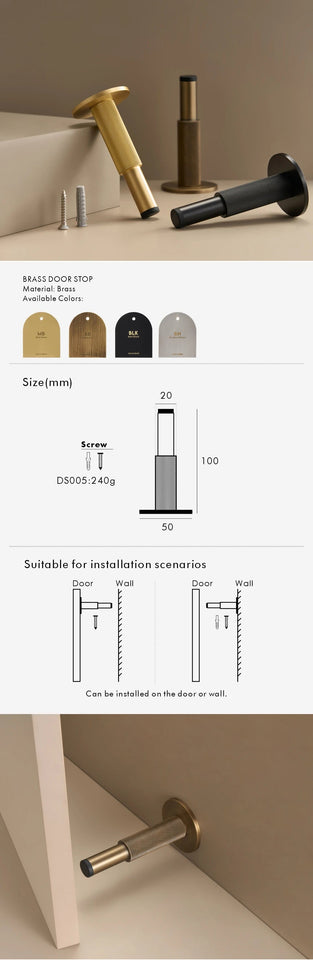 Nurlin Brass  Knurled Door Stops Bathroom Door Room Stopper Heavy Duty Floor Wall Mount Bumper Door Holder Catch Antique Brass Aimak Store