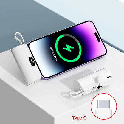 5000/10000/20000mAh 2IN1 Mini Power Bank Pocket External Battery Plug Portable Power Bank For iPhone Huawei Fast Charging Outdoo