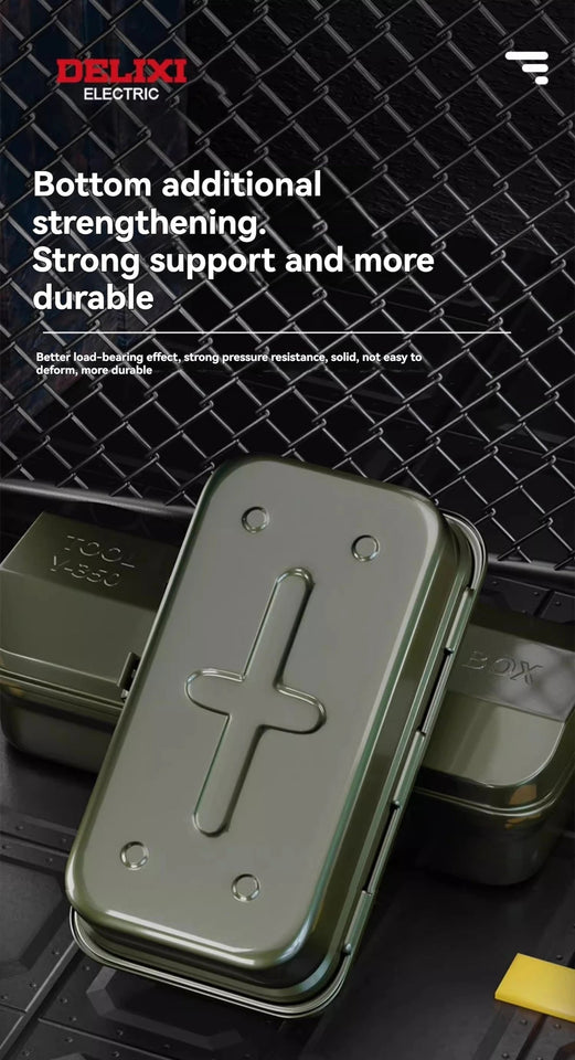 DELIXI Thicked Iron Tool Box Multi-functional Hard Case Industrial Tools Storage Box Household Car Hand-held Steel Storage Box Aimak Store