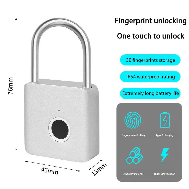 Xiaomi Smart Fingerprint Padlock IP54 Waterproof and Rust-proof Padlock Smart Electronic Anti-theft Password Lock Cabinet Drawer Aimak Store