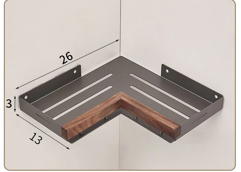 Bathroom Shelf Corner Space Aluminum Wood Bathroom Triangle Basket Shower Room Storage Rack Wall Mounted Aimak Store