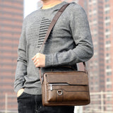Men'S Briefcase Shoulder Business Square Tote PU Leather Cross Handbag Messenger Crossbody Square Side Phone Pouch Hand Bag Male Aimak Store