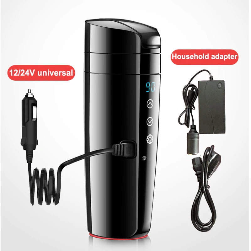 2 in 1 Car Household Electric Kettle Smart Electric Heating Thermos Cup Portable 12V 24V 220V Universal Electric Kettle Aimak Store