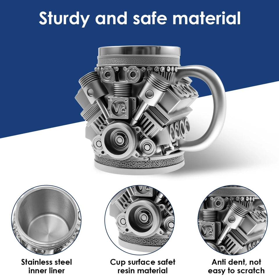 Creative Water Mug Stainless Steel Coffee Cup Reusable Cocktail Mug Creative Water Cup V6 V8 Engines Design Mug for Home Office Aimak Store