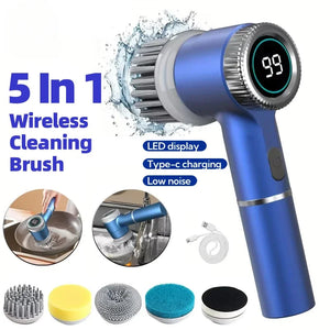 5 in 1 Electric Cleaning Brush Multifunctional Kitchen Bathroom Toilet Portable Powerful Clean Brush 5 Brush Heads LED Display Aimak Store