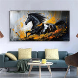 Abstract Black Gold Horse Print Canvas Painting, Modern Textured Running Horse Poster Wall Art, For Living Room Decor, No Frame Aimak Store