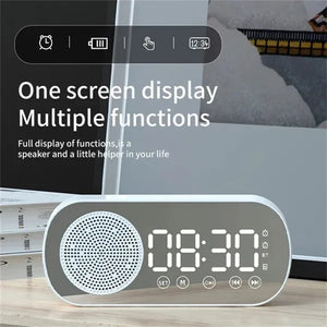 New Desk Speaker Clock Bluetooth Speaker FM Radio Alarm Clock HiFi Sound HD Mirror Screen Support TF Card Home Beside Clock Aimak Store