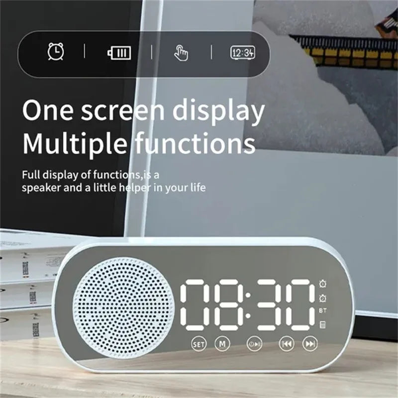 New Desk Speaker Clock Bluetooth Speaker FM Radio Alarm Clock HiFi Sound HD Mirror Screen Support TF Card Home Beside Clock Aimak Store