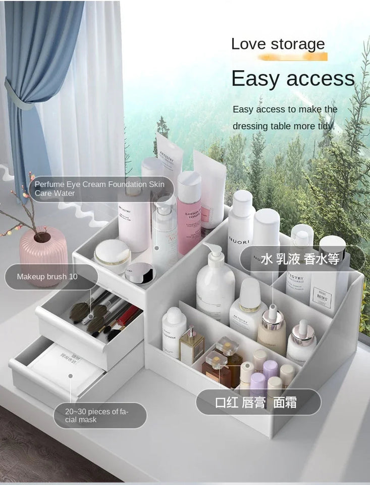 Plastic Drawer Makeup Storage Box Dormitory Finishing Shelf Cosmetics Skin Care Dressing Table Desktop Stationery Box Aimak Store