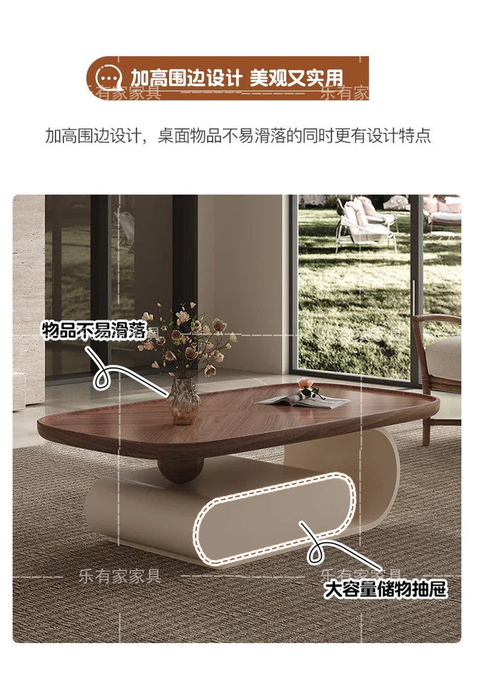 Medieval walnut coffee table living room home modern simple small apartment oval black and white designer coffee table Aimak Store